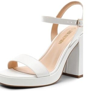 Dream Pairs White Platform Block Heel Sandals Womens Ankle Strap Open Toe Size 9